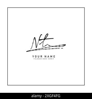 NT Initial Logo in Signature Style for Photography and Fashion Business - Hand Drawn Signature Logo Vector Stock Vector
