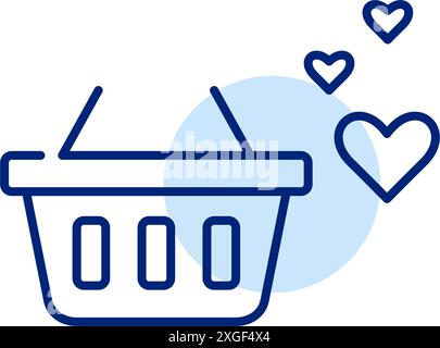 Shopping basket and hearts. Customer favorites, loyalty rewards and Valentine day romantic shopping. Pixel perfect, editable stroke vector icon Stock Vector