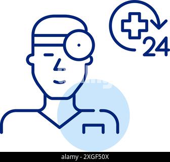 Ear nose throat doctor and 24 hour healthcare symbol. Emergency medical service access. Pixel perfect, editable stroke vector icon Stock Vector