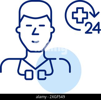 Full-time healthcare access. GP doctor and 24 hour medical cross symbol. Pixel perfect, editable stroke vector icon Stock Vector