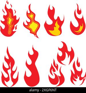 Cartoon fire flames, bonfire and burning wildfire or firewall, vector icon Stock Vector