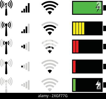 Phone signal WIFI and battery icons Stock Vector