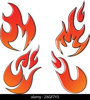 Cartoon fire flames, bonfire and burning wildfire or firewall, vector icon Stock Vector