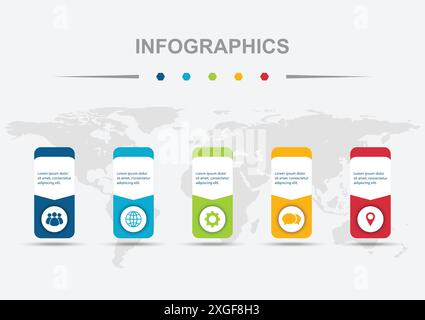 Infographic design template with 5 rounded rectangles badge, stock vector Stock Vector