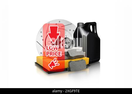 Auto parts special offer and discount sale concept , Auto parts and car maintenance products isolated on white background Stock Photo