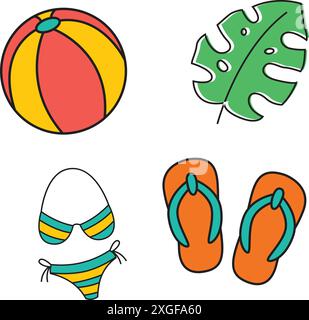 Summer surfboard elements vector set design. Summer surfing board in ...