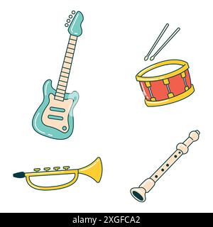 Musical Instruments Flat Icons Set Stock Vector