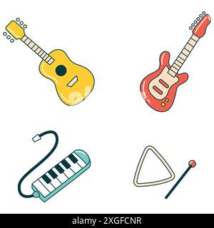 Musical Instruments Flat Icons Set Stock Vector