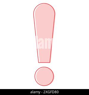 The image contains an exclamation point in red outline, filled in with pink. The exclamation point is centered on a white background. Stock Vector