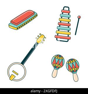Musical Instruments Flat Icons Set Stock Vector