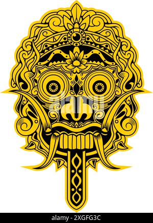 Balinese mask, barong, boma, leak Karang mata balinese one eye mask ornament Stock Vector