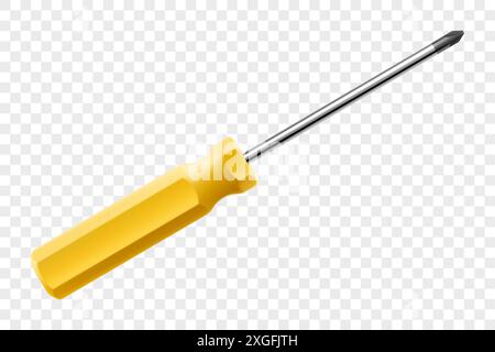 Phillips screwdriver isolated on transparent background. Black and yellow short screwdrivers. Metal tool for Home Repairs and Mechanical Work. Realist Stock Vector