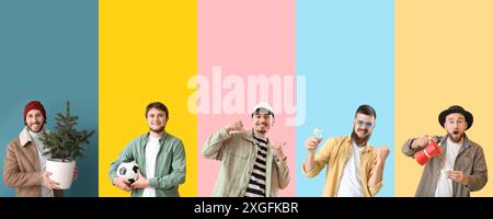 Group of young bearded men on color background Stock Photo