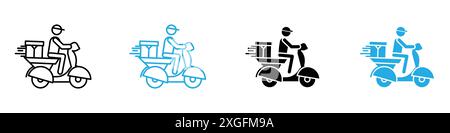 Delivery man riding motorcycle icon vector logo set collection for web app ui Stock Vector