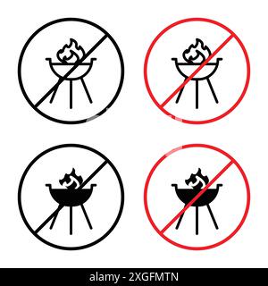 No barbecue with fire sign vector logo set collection for web app ui Stock Vector