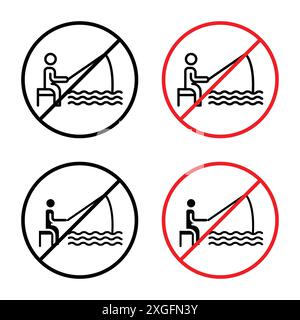 No fishing sign vector logo set collection for web app ui Stock Vector