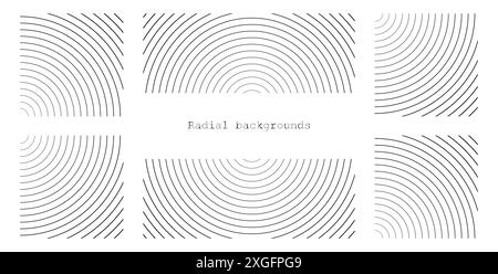 Sound wave irradiation or circular vibrations on the water surface. Set or circular stripe backgrounds. Abstract radial pattern. Square and Stock Vector