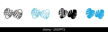 Monstera deliciosa plant leaf icon vector logo set collection for web app ui Stock Vector