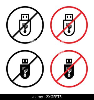 No USB flash drive sign vector logo set collection for web app ui Stock Vector