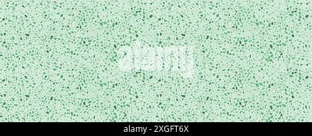 Terrazzo flooring seamless pattern. Vector realistic ceramic tiles texture with green mosaic elements. Terrazo tile with natural pieces of marble Stock Vector