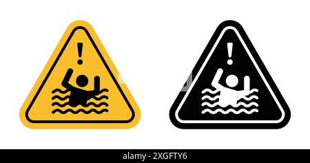 Risk of drowning warning sign vector logo set collection for web app ui Stock Vector