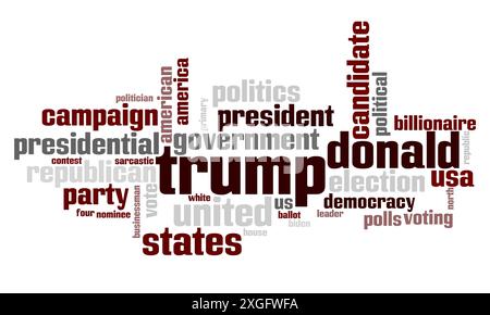 OSTRAVA, CZECHIA - JULY 22, 2020: The wordcloud with words connected with Donald Trump and presidential election 2020 in USA Stock Photo