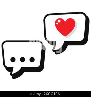 Bubble speech and love or heart shape icon set isolated on white background. Social media elements Stock Vector