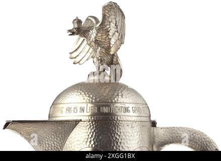 A silver coffee jug and silver tray Solid silver, each base struck with hallmark, a crescent mark, crown, PROPERTY-RELEASED | EDITORIAL-USE-ONLY Stock Photo