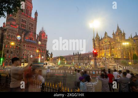 Mumbai, India - April 15, 2024: Chhatrapati Shivaji Terminus at sunset. Chhatrapati Shivaji Terminus (CST) is a UNESCO World Heritage Site and an hist Stock Photo