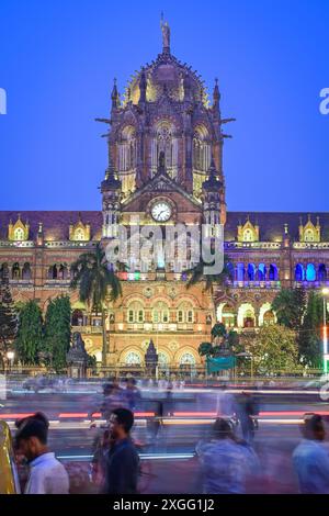 Mumbai, India - April 15, 2024: Chhatrapati Shivaji Terminus at sunset. Chhatrapati Shivaji Terminus (CST) is a UNESCO World Heritage Site and an hist Stock Photo