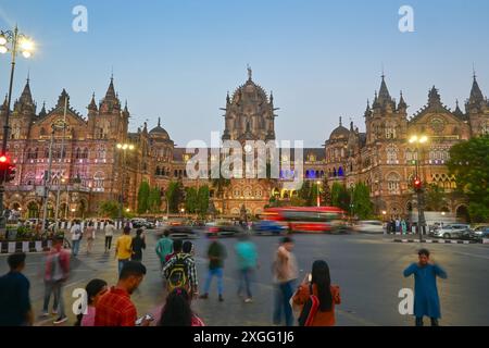 Mumbai, India - April 15, 2024: Chhatrapati Shivaji Terminus at sunset. Chhatrapati Shivaji Terminus (CST) is a UNESCO World Heritage Site and an hist Stock Photo