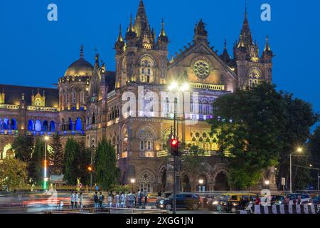 Mumbai, India - April 15, 2024: Chhatrapati Shivaji Terminus at sunset. Chhatrapati Shivaji Terminus (CST) is a UNESCO World Heritage Site and an hist Stock Photo