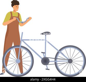 Bicycle mechanic is repairing a bike in his workshop Stock Vector