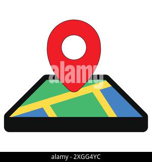 Isometric map with red pin pint - gps location icon Stock Vector