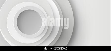 White circular cut paper layers background. Realistic 3d vector illustration bg of layered carton composition of rings, hole and shadow. Abstract gray geometric papercut minimal banner template. Stock Vector