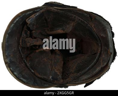 An Italian cuirassier or dragoon helmet, Metal body with gold trim, black bear fur band, gold decorated comb, PROPERTY-RELEASED Stock Photo