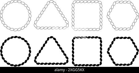 Simple rope frame set, circular, triangular, square and hexagonal, Vector Illustration Stock Vector