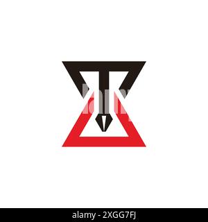 letter t pen writer linked triangles logo vector Stock Vector