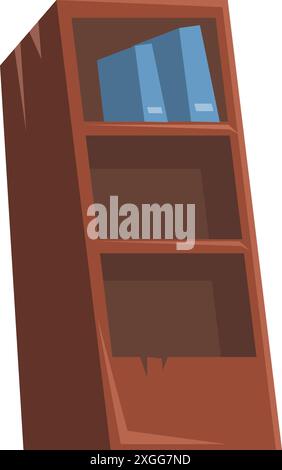 Simple wooden bookcase is standing with two blue files on the top shelf Stock Vector
