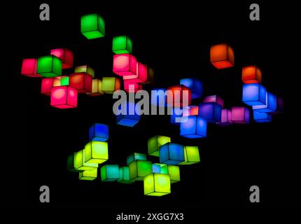 Multiverse, multicolour cubes floating in the air in the dark background Stock Photo