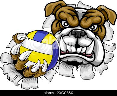 Bulldog Dog Volleyball Volley Ball Animal Mascot Stock Vector