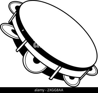 Musical instrument tambourine. Round musical instrument. Vector illustration. All objects are hand-drawn in black in vector. For printing Stock Vector