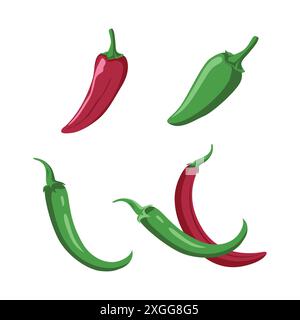 Vector Design of Red Green Hot Spicy Chili Pepper Vegetable Stock Vector