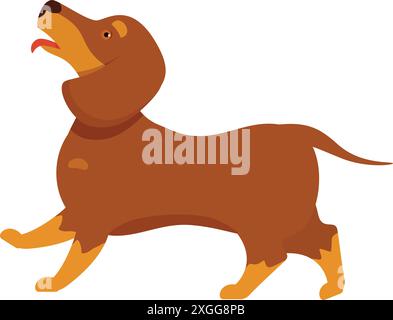 Cartoon brown dachshund walking with tongue out and happy face, isolated on white background Stock Vector