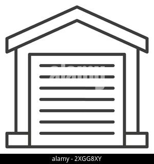 Real estate garage parking car stock closet building thin line art icon vector illustration. Architecture construction with rolling door triangle roof Stock Vector