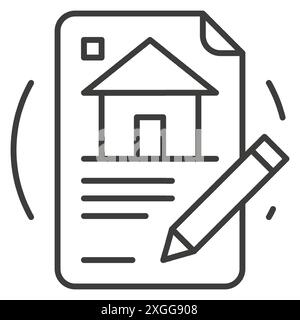 Residential apartment real estate rent buy sale agreement contract thin line art icon vector illustration. Property dwelling purchase invoice estimate Stock Vector