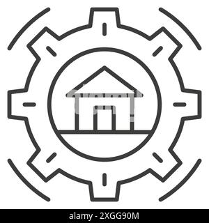 Real estate construction architecture technology thin line art icon vector illustration. Architect engineering planning creative development property Stock Vector