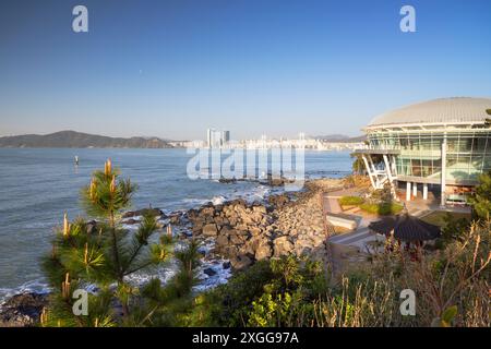 Nurimaru APEC House and Gwangan Bridge, Busan, South Korea, Asia Stock Photo