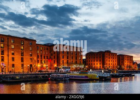 Liverpool Skyline from the Royal Albert Dock at Night Stock Photo