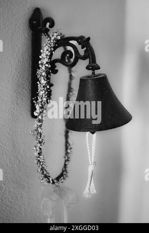 Old doorbell, Ring, Black and white, Wallpaper, Bell, Vintage, Antique, Metal, Iron, Decorative, Wall-mounted, Classic, Nostalgic, Historic, Tradition Stock Photo